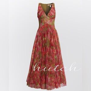 NWOT Hutch Eliana Tulle Midi Dress Pink Olive Multi Watercolor Floral Size 4